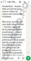 Prima parte a mesajului anonim trimis Gabrielei Mitroi, în care se vorbește despre "rapoarte de la medici psihiatri și psihologi".