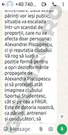 A doua parte a mesajului anonim trimis Gabrielei Mitroi, în care se dorește "protejarea imaginii clubului Sportul Studențesc, cât și pe cea a FRGR".