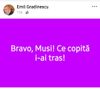 Postarea făcută de Emil Grădinescu pe rețelele de socializare