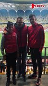 Cătălin Cîrjan, stânga, la un meci al lui Dinamo, cu tatăl și fratele său. Captură 48TV