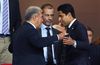 Ceferin, președintele UEFA, încadrat de Al-Khelaifi (dreapta, liderul lui PSG și al EFC) și Laporta, șeful Barcelonei Foto: Imago
