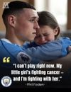 Fotografia trucată, cu mesajul „Nu pot juca acum, fetița mea are cancer - Lupt alături de ea”. Foto: „X”, @RobDesselle