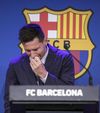 Lionel Messi, în lacrimi la conferința de presă după despărțirea de Barcelona/ Foto: IMAGO