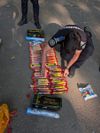 Materialele pirotehnice găsite de jandarmi înaintea meciului Beitar Ierusalim - Austria Viena. Foto: Jandarmeria Capitalei