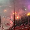 Peluza sud a luat foc pe stadionul „Rajko Mitic” la meciul Steaua Roșie - Partizan Belgrad. Foto: „X”@Awaydays23