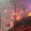 Peluza sud a luat foc pe stadionul „Rajko Mitic” la meciul Steaua Roșie - Partizan Belgrad. Foto: „X”@Awaydays23