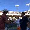 Strângerea de mână dintre Rinderknech/Vacherot și Tsitsipas/Djokovic. Foto: captură X/TennisTemple