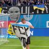 Oleksandr Romanchuk, banner cu mesajul „FCK PTN” după meciul U Craiova - ML Vitebsk 1-0 (Foto: Instagram @oleksandrromanchuk74)