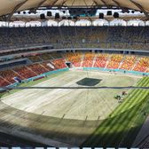 „Verde” pentru Arenă  Imagini GOLAZO.ro surprinse azi din dronă: a început   montarea gazonului!  FCSB inaugurează noul „covor” cu  Shkendija