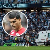 Lovit cu genunchiul în cap    FOTO.  Portarul echipei Santos s-a ales cu un   cucui imens.  Mesaj de pe patul de spital