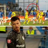 Gafă sub ochii lui Hagi    FOTO.  Buzbuchi a ratat complet ieșirea la golul egalizator în   Farul - Unirea Slobozia