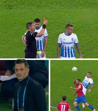 Craiova, al treilea meci cu eliminare    FOTO  Cicâldău a luat „roșu” după ce l-a lovit   cu piciorul în cap  pe Olaru