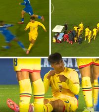 Panică la Dinamo    FOTO.    Musi,  schimbat la naționala U21 după o intrare inconștientă! Primele detalii despre starea jucătorului