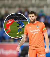 Fault neobișnuit în Cupa Spaniei     FOTO:   Cum l-a oprit   Caleta-Car  pe adversar în Alaves - Real Sociedad. Penalty acordat după intervenția VAR
