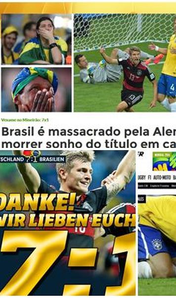 Brazilia-Germania in presa internationala/ Bild: "Multumim. Va iubim"/France Football: De la cel mai frumos vis, la cel mai negru cosmar