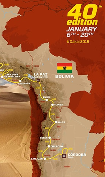 Dakar 2018: Traseul competitiei - Peste 8.700 de km si trei tari traversate