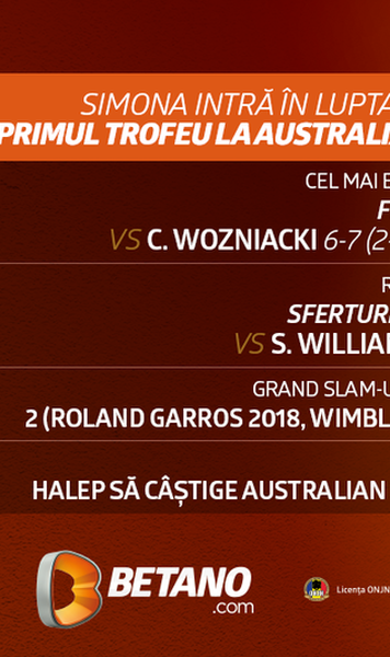 Simona Halep este în căutarea primului trofeu la Australian Open. Bilete
câștigătoare din primul set, Cote cu Marjă 0% și Streaming LIVE de la Antipozi