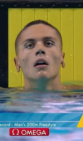 CM Natație: David Popovici, record mondial de juniori în proba de 200 m liber / Calificare în finală și pentru Robert Glință