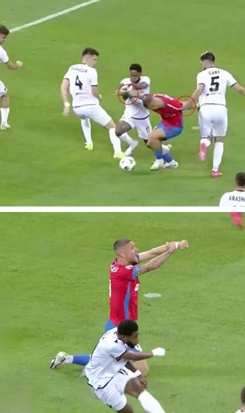 FCSB a cerut două penalty-uri     Bîrligea și Ngezana au căzut în careu,   arbitrul a lăsat jocul să continue » Reacția lui Charalambous