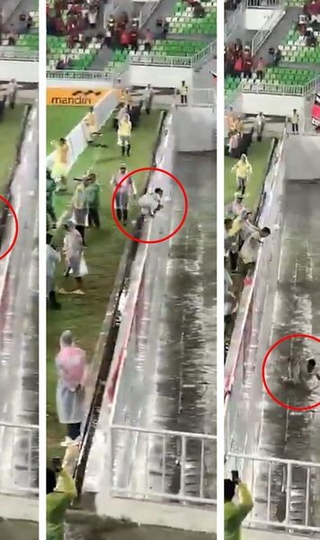  A căzut în gol!    VIDEO  Moment șocant » Fotbalistul a sărit gardul după ce a marcat, dar   s-a prăbușit într-un șanț de peste 3 metri!