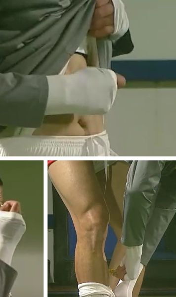 Moment bizar la Unirea - Dinamo    FOTO.  Jucătorul „câinilor”, surprins în timp ce   se unge  cu o substanță pe abdomen: „Ce face acolo?”