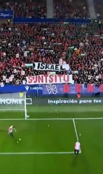Proteste în Spania     FOTO.  Mesajul   anti-Israel  afișat de suporteri în timpul unui meci din La Liga » Partida a fost întreruptă