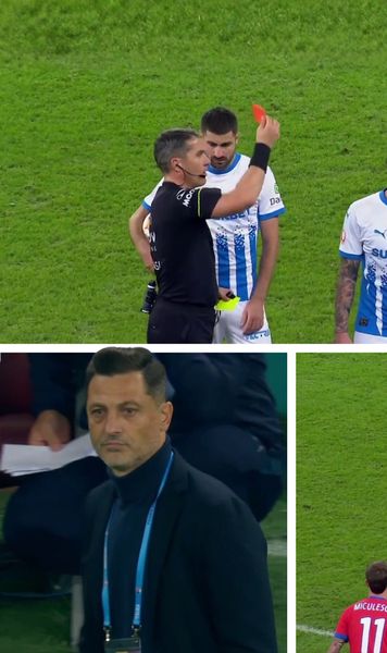 Craiova, al treilea meci cu eliminare    FOTO  Cicâldău a luat „roșu” după ce l-a lovit   cu piciorul în cap  pe Olaru