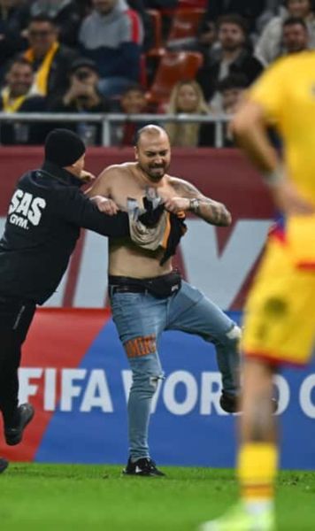 Meci întrerupt  VIDEO. Un fan   a intrat pe teren  la România - Austria