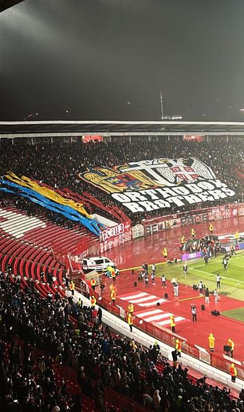 Orthodox Brothers  Mesaj special trimis de ultrașii de la Steaua Roșie:   scenografie pentru România  și răspunsul aplaudat de tot stadionul