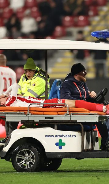 Entorsă și ruptură de ligamente încrucișate?    Alexandru Matei,  tânărul accidentat în UTA Arad - FCSB ar putea lipsi luni bune de pe gazon