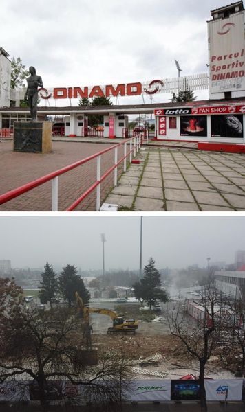 „Groapa”, pusă la pământ    VIDEO.  A început   demolarea stadionului Dinamo:  intrarea faimoasă dinspre „Ștefan cel Mare”, distrusă complet! Imagini din dronă