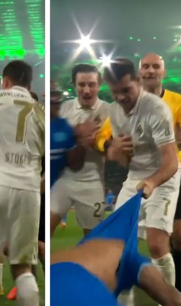 Și-a dezbrăcat adversarul!    VIDEO:  Scene șocante în   Bundesliga  » S-au luat la bătaie pe teren