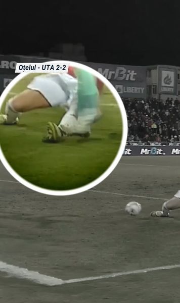 Etapa și scandalul    FOTO:   UTA Arad a cerut   penalty  în finalul meciului cu Oțelul Galați, după un duel Iacob - Roman: „M-a secerat!”