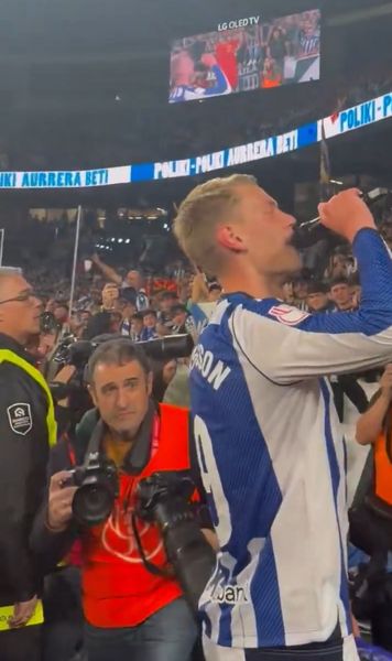 „Dimineața, cafea, după-amiază, rom...”     VIDEO:    Orri Oskarsson  a mers în fața fanilor lui Real Sociedad. Ce a urmat a fost un real spectacol