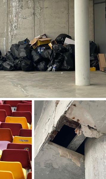 JALNIC DUPĂ IARNĂ     Imagini horror  de pe Arena Națională: s-au „măcinat” pereții! Fotolii distruse, scaune rupte și probleme mari cu tabela și acoperișul