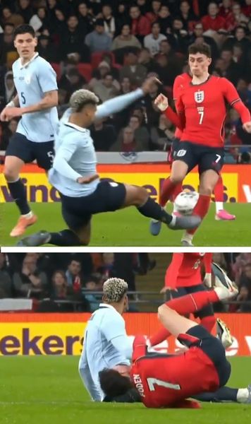 Intrare criminală a lui Araujo!    FOTO:  Fundașul Barcelonei putea   să-i rupă piciorul  lui Foden! » A scăpat nepedepsit, iar englezii au luat foc