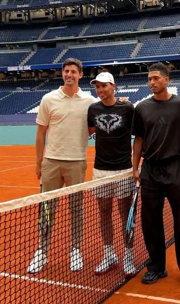 Spectacol pe „Bernabeu”    VIDEO.  Bellingham   a vorbit cu Nadia Comăneci,  apoi a jucat tenis cu Sinner și Nadal » Florentino Perez, ipostază inedită