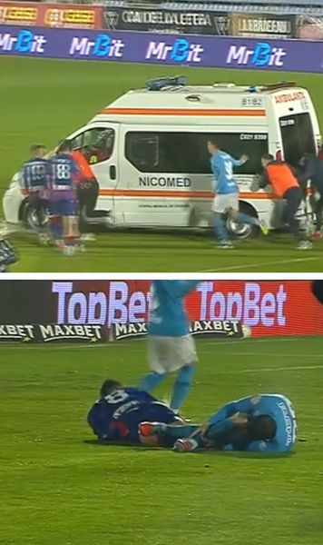 Imagini șocante la Voluntari!    FOTO.     Accidentare horror  în meciul cu FC Bihor » Ireal: jucătorii au fost nevoiți să împingă ambulanța!