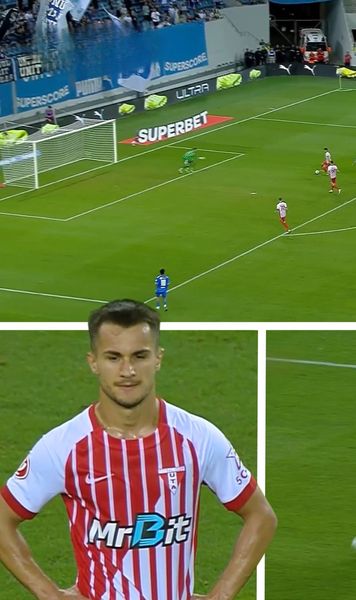 Autogol ca-n curtea școlii    FOTO.  Alomerovic   s-a făcut de râs  la ultima fază a partidei U Craiova - UTA