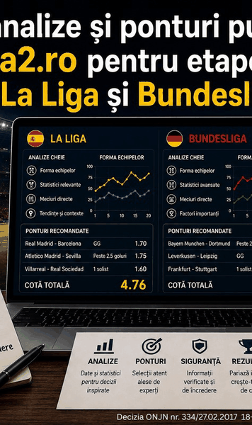 Ce analize și ponturi publică Cota2.ro  pentru etapele din  LaLiga și Bundesliga ?