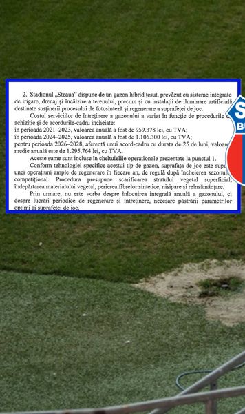 Factură uriașă, gazon praf   GOLAZO.ro  are toate datele:  costurile au crescut cu 30%,  dar suprafața de joc de pe Stadionul Steaua e tot mai proastă