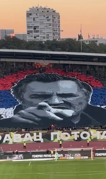 Scene șocante în Serbia  Fanii Stelei Roșii și ai lui Partizan l-au omagiat pe  Ratko Mladic:  ce au putut scrie pe un banner