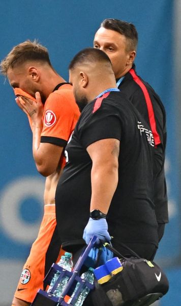 Denis Drăguș, în lacrimi   FOTO.  Atacantul de la FCSB  a ieșit accidentat  în derby-ul cu U Craiova! Probleme și pentru Hagi