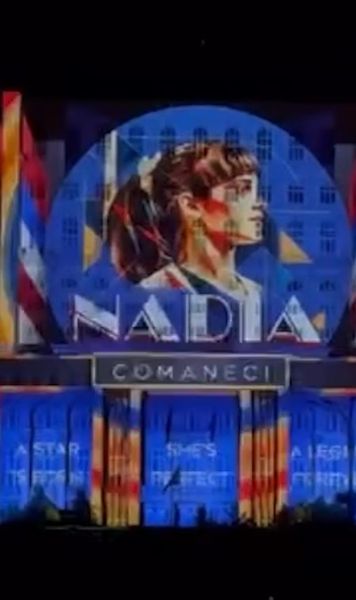Nadia Comăneci, celebrată   VIDEO.  Spectacol impresionant pe  Palatul Parlamentului,  la 50 de ani de la primul 10 perfect