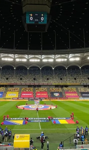 Dezolanta Arenă fără suflet  Acum plătim pentru „scandalul Kosovo”. 55.000 de locuri goale la  România - Bosnia. Se aud jucătorii vorbind în liniștea totală