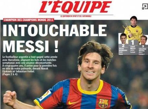 L'Equipe: Lionel Messi, sportivul anului 2011 - Djokovic si Vettel intregesc podiumul