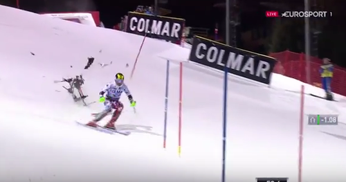 VIDEO Aproape de o tragedie: O drona a cazut langa Marcel Hirscher, in timpul slalomului de la Madonna Di Campiglio