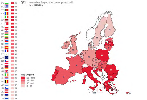 INFOGRAFIC Cât de rău stăm la capitolul mișcare - România, printre fruntașe la categoria ”nu fac niciodată sport”