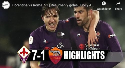 VIDEO AS Roma, umilită pe terenul Fiorentinei (7-1) în sferturile Cupei Italiei