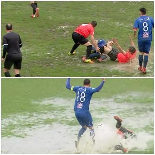 VIDEO Imaginile zilei: "Orezăria" de pe terenul de fotbal - Cum s-a jucat meciul dintre CS Balotești și Sportul Snagov